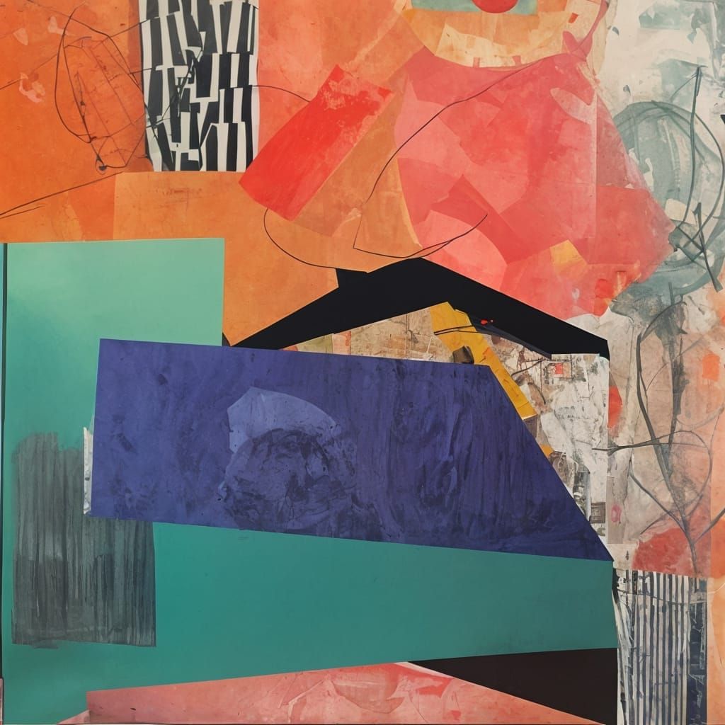 Abstract Urban Scene in Mixed Media Collage Style