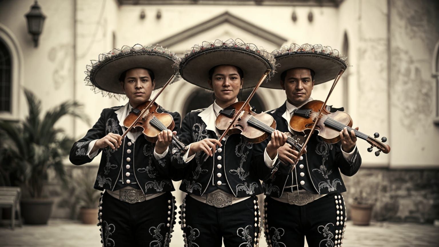 Mexican Mariachi Band in Cinematic Black and White Film