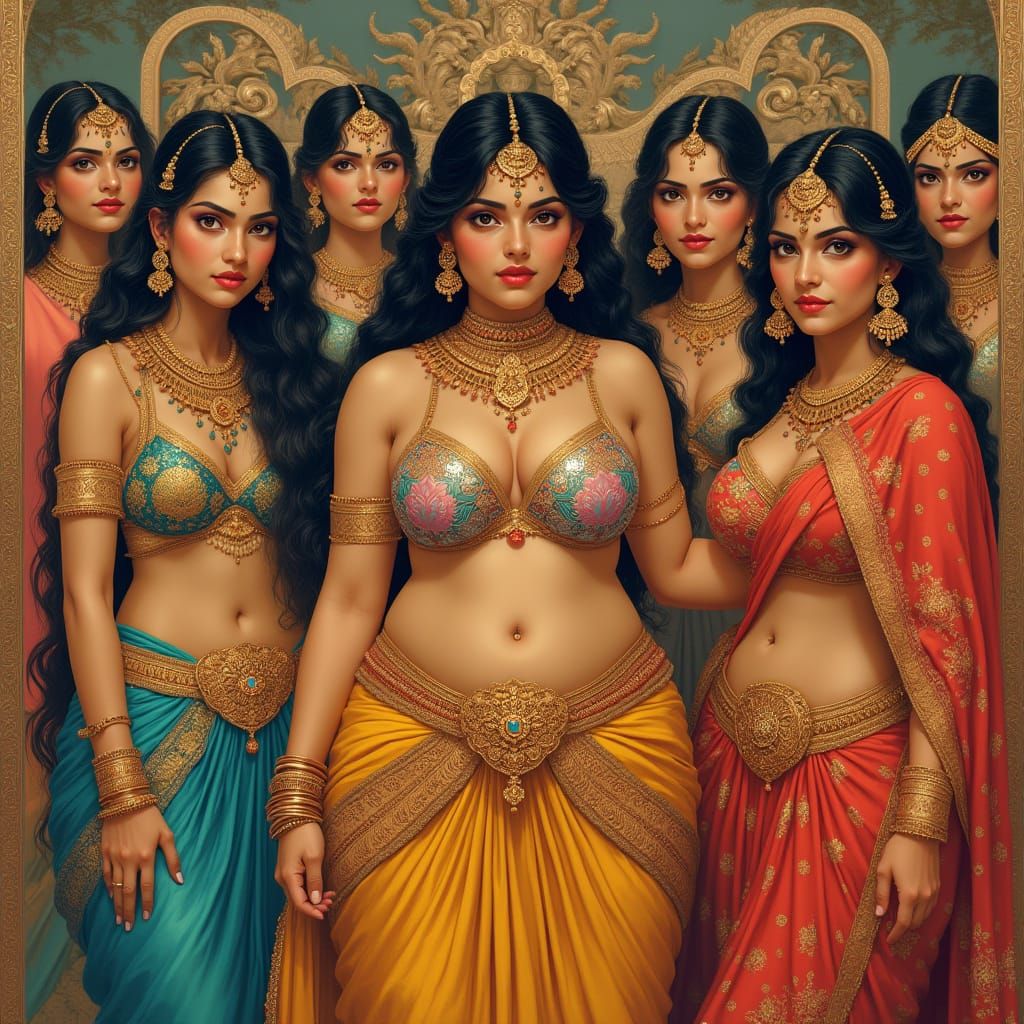 Opulent Mughal Queens in Ornate Setting