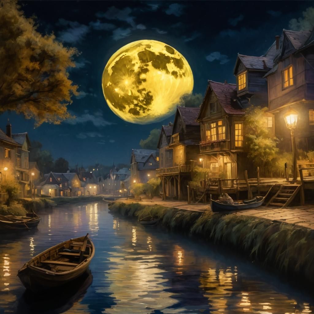 Impressionist River Nocturne in Style of Claude Monet