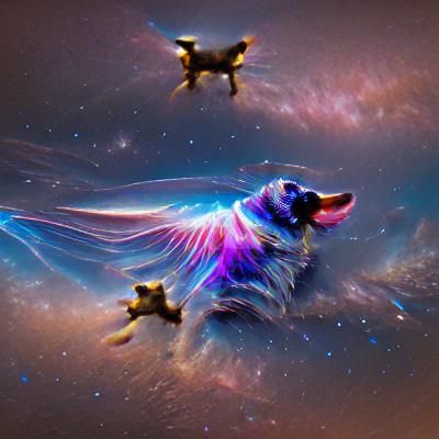 Dog with Wings Flying Through Space in 3D