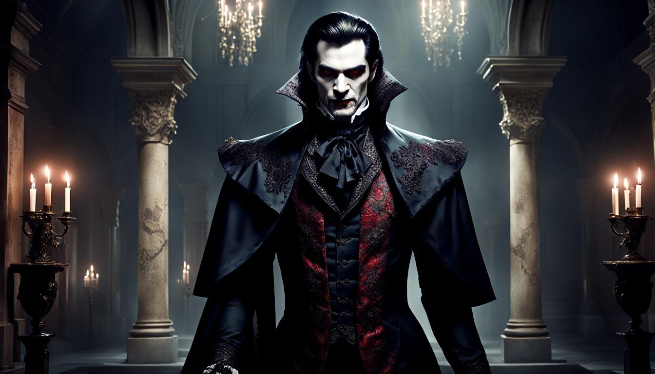 Eerie Vampire in Baroque Crypt: AI Generated Image