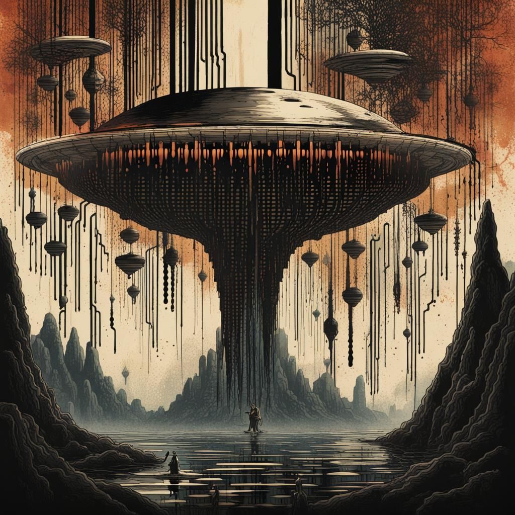 Retro Print Design with Binary Ink Waterfall