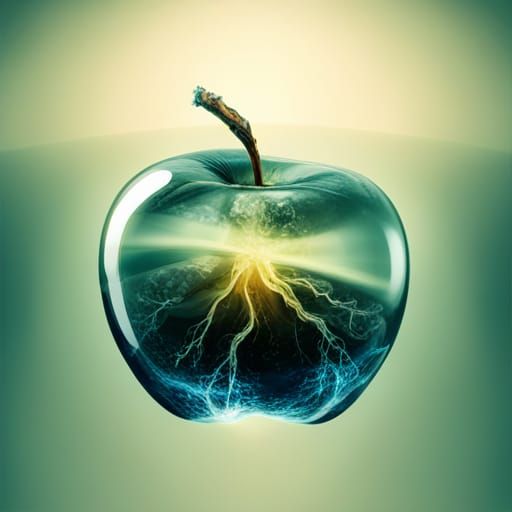 Glowing Glass Apple with Cosmic Energy