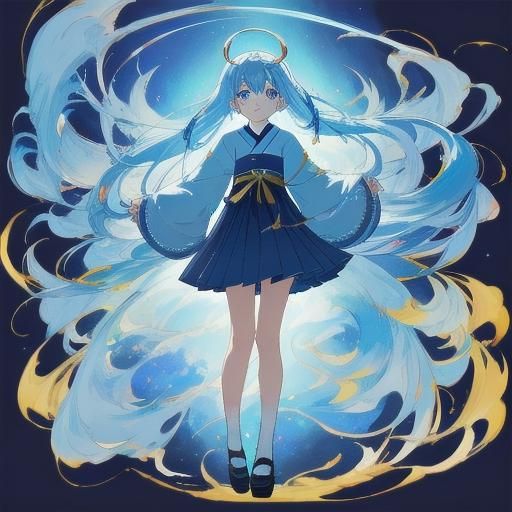 Anime Girl with Blue Hair in Studio Trigger Style