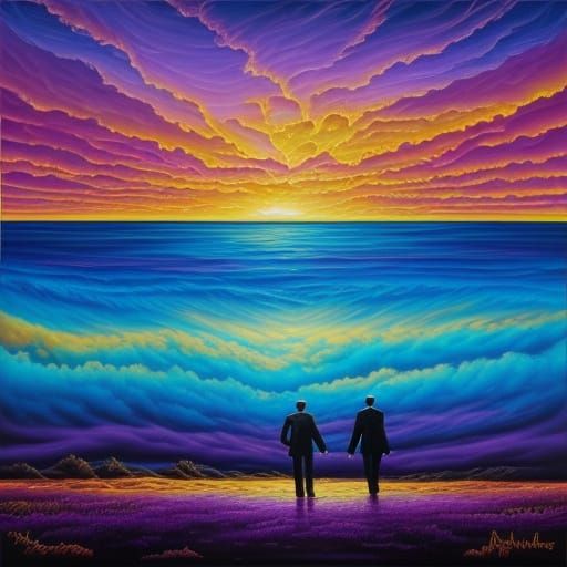 Surreal Sunset Walk: Dreamlike Oil Painting