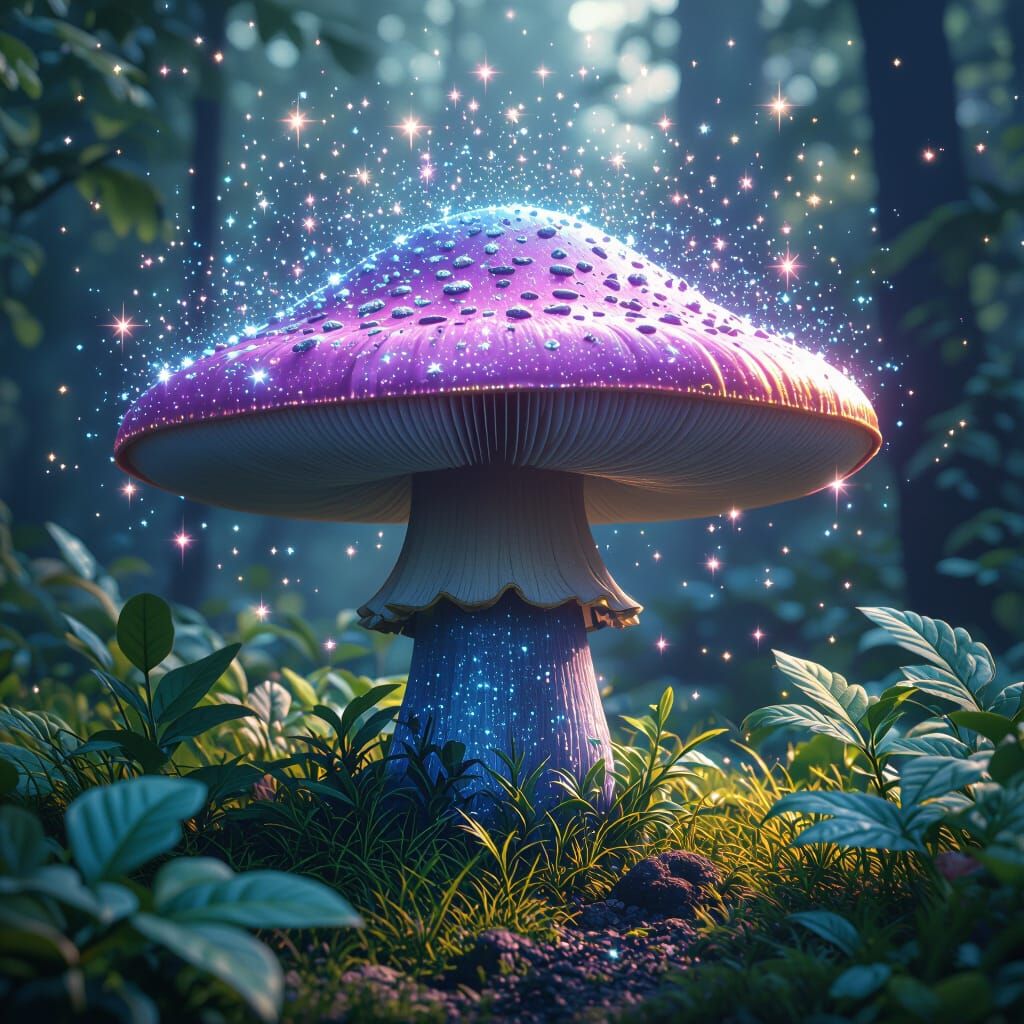 Mushroom Releasing Stardust in Detailed Matte Painting Style