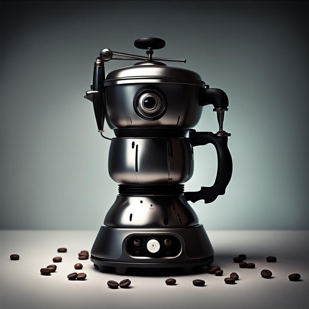 Creepy Coffee Maker with a Grin in Dark Style