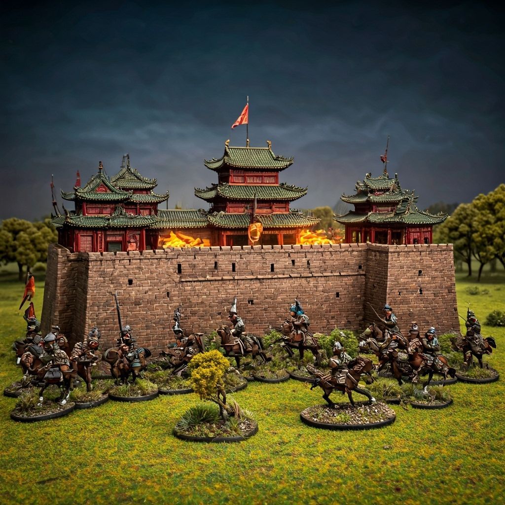 Mongol Army Storms Fortress in Abstract Art Style