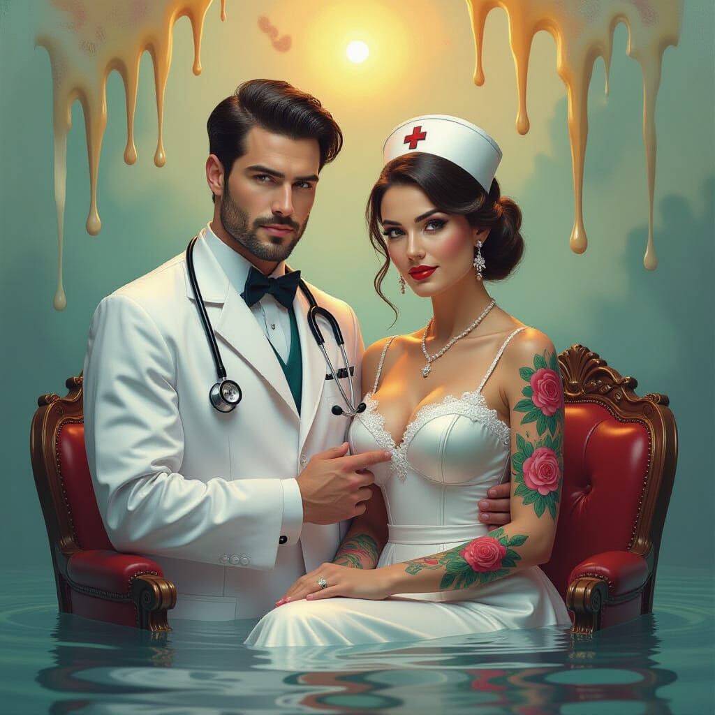 Surreal Doctor and Nurse in Dreamlike Scene