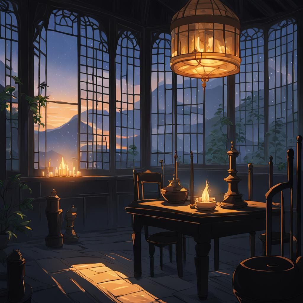 Castle Room with Bats in Anime Style
