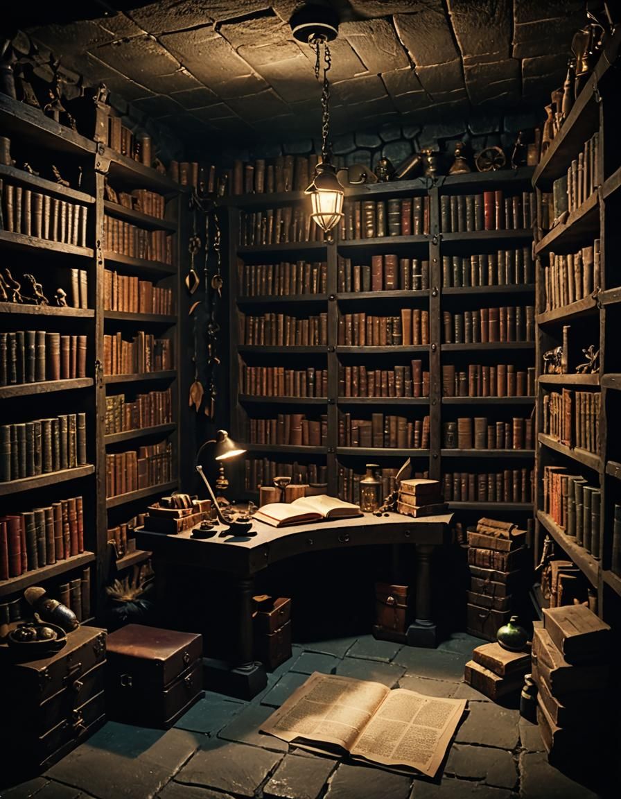 Cinematic Wizard's Study in Stone Dungeon