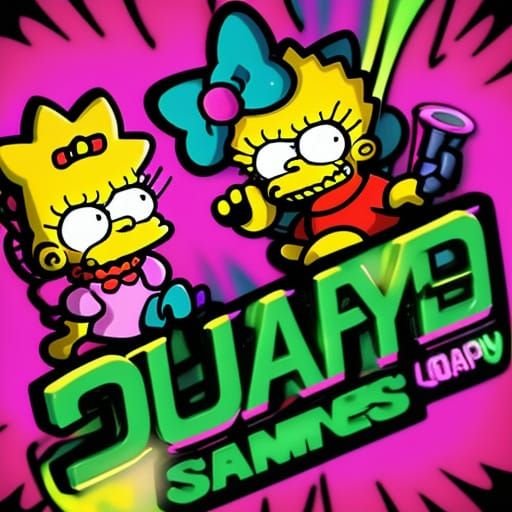 Humorous 3D Cartoon Logo: Hello Kitty and Simpsons Smoking