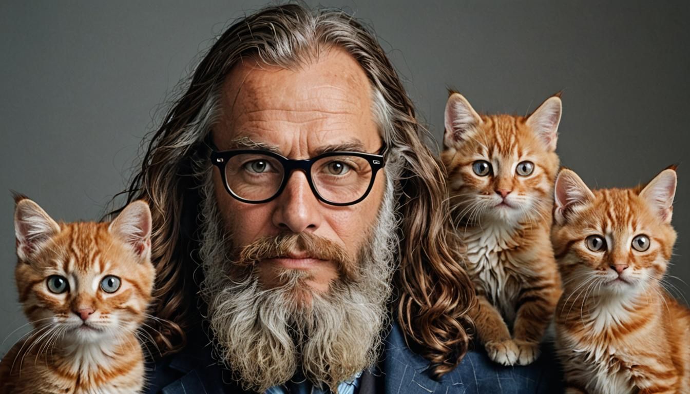 Kittens and Man: Professional Color Portrait