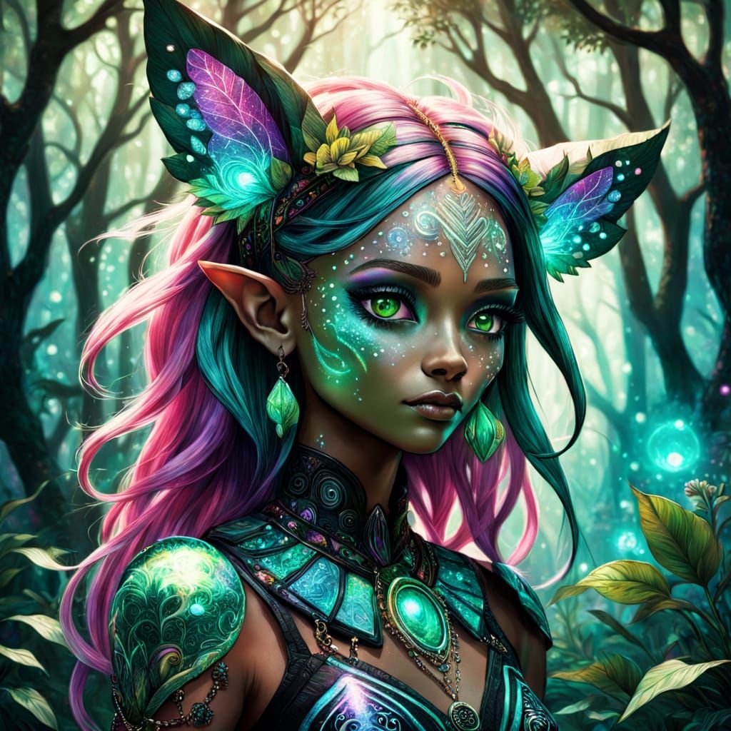 Ethereal Elven Goddess in Vibrant Cosmic Realm