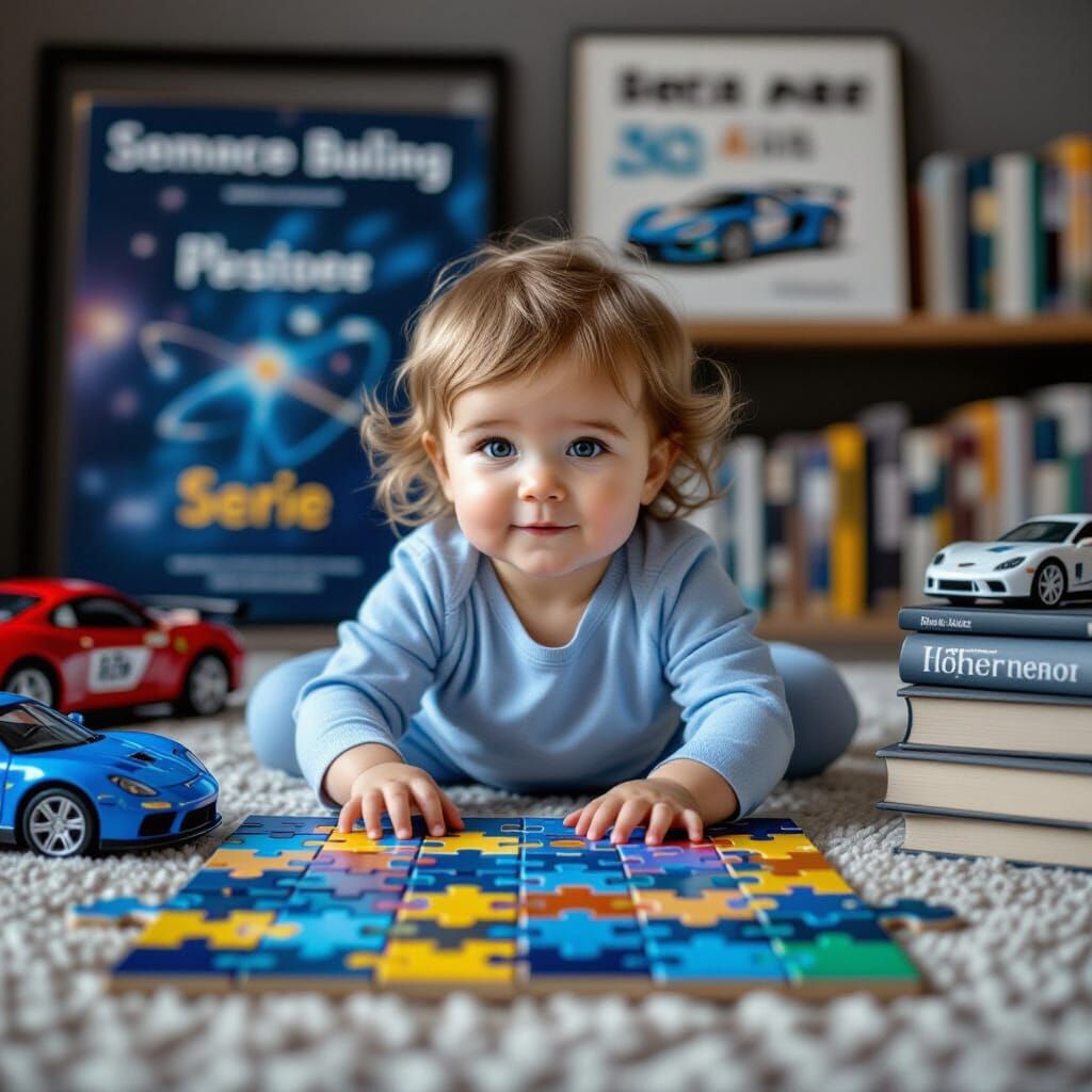 Toddler's Scientific Curiosity Captured in Leibovitz Style