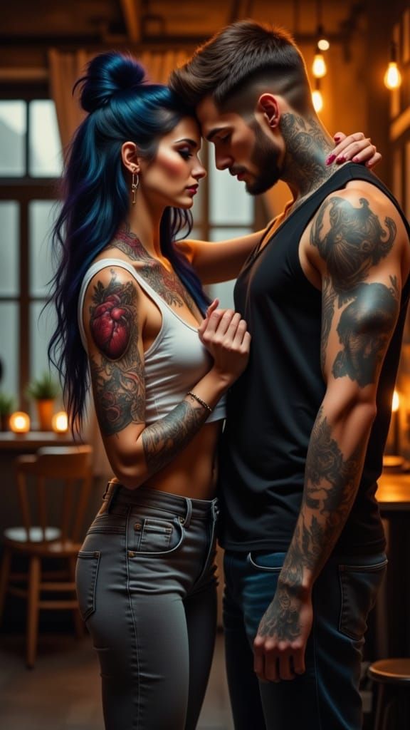 Dark Fantasy Couple Dances in Urban Loft with Gothic Style T...