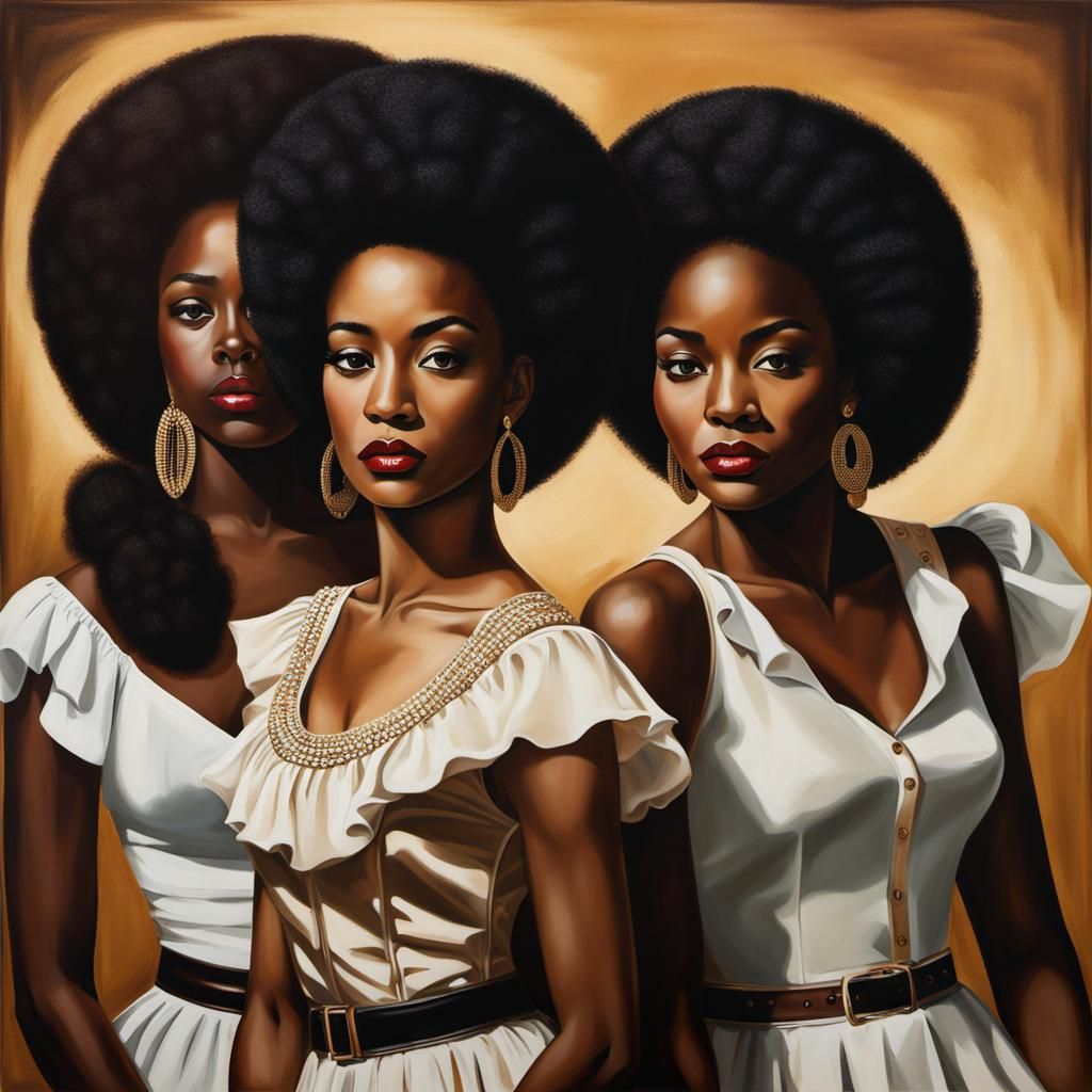 Three Women in Folk Art Style