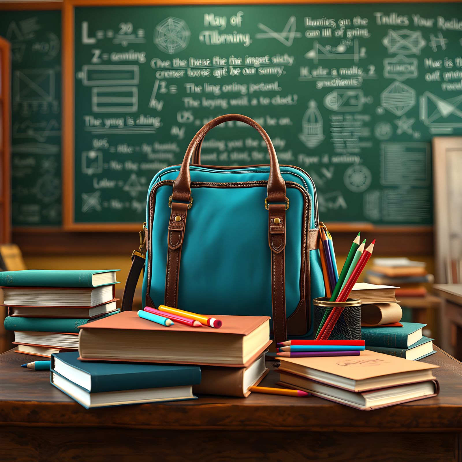 Cozy Classroom Scene with School Bag and Educational Supplie...