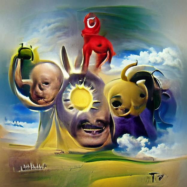 Surreal Teletubbies in a Desert Landscape