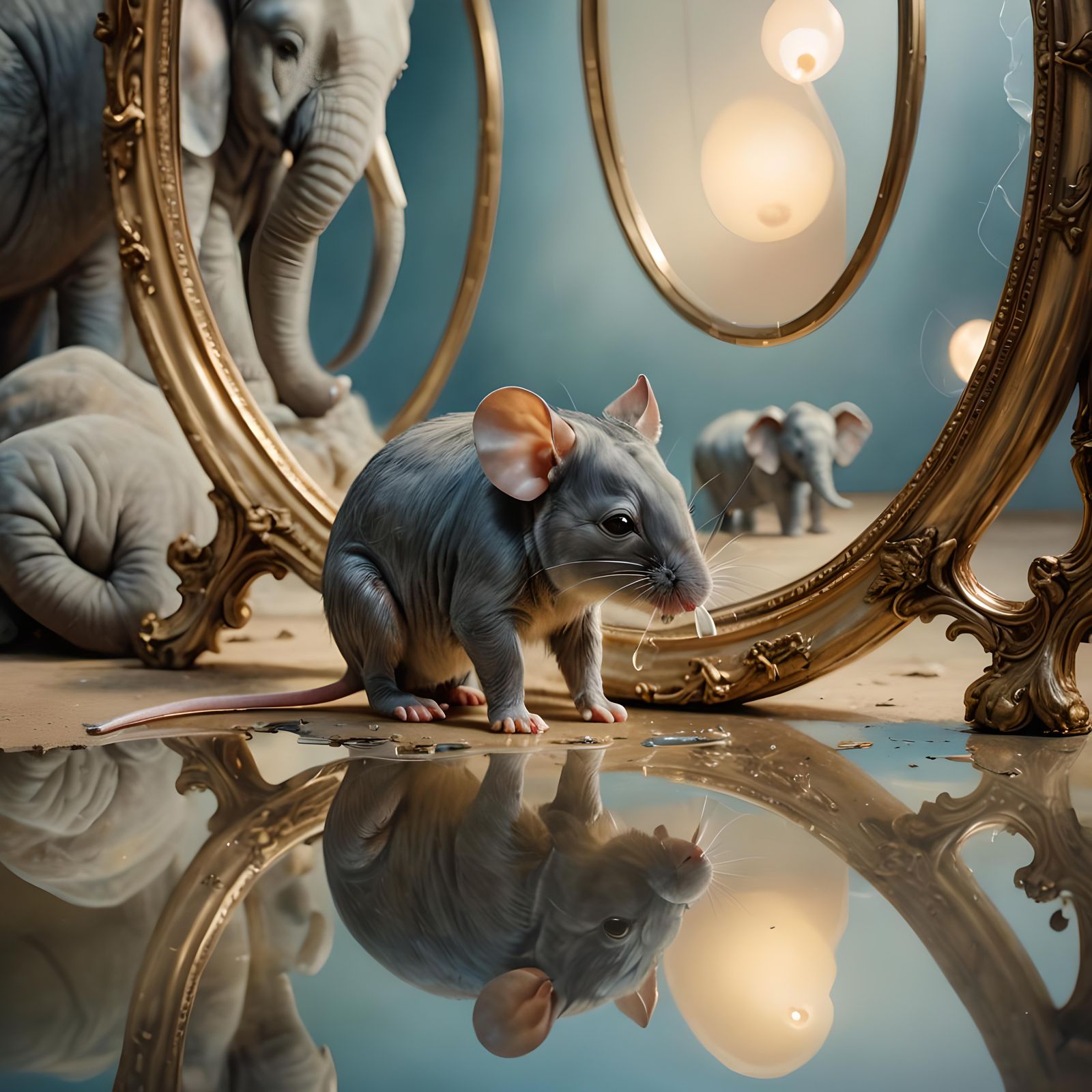 Mouse and Elephant Mirror Reflection