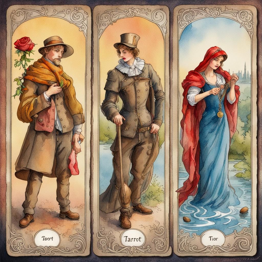 Tarot Card Illustration with Roses and Pocket Watch