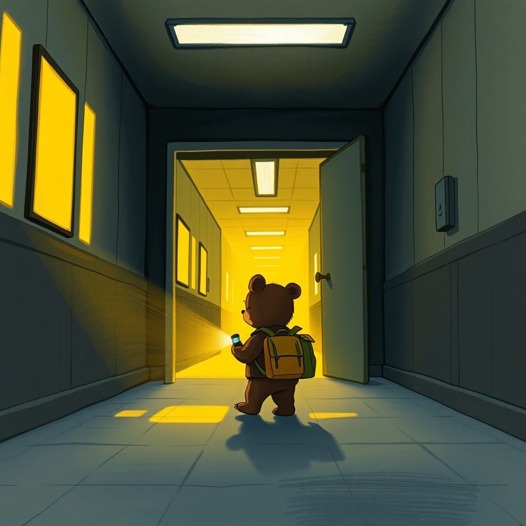 Surreal Bear Cub Explores Enchanted Threshold