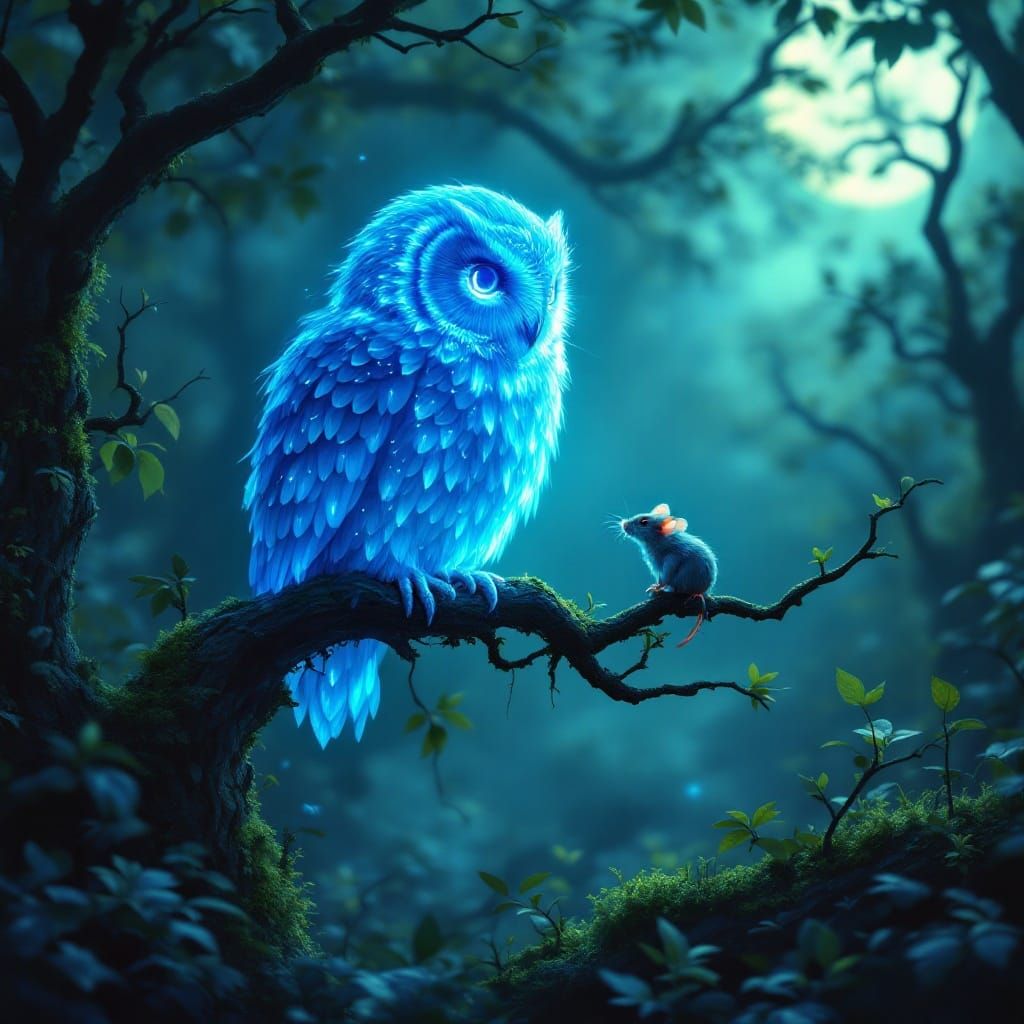 Luminous Owl in Enchanted Forest, Dreamlike Realism