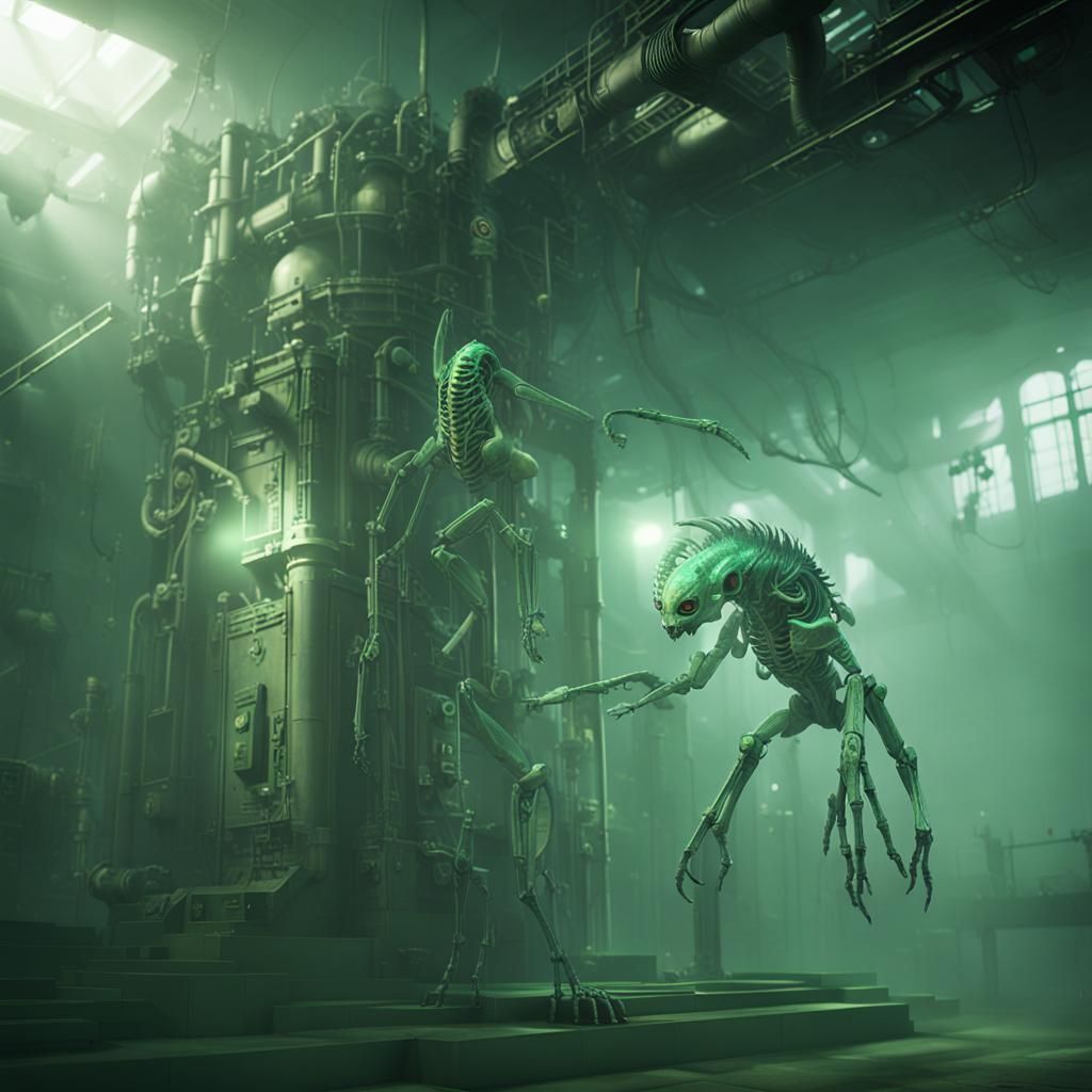 Biomechanical Creature in Industrial Setting: Unreal Engine