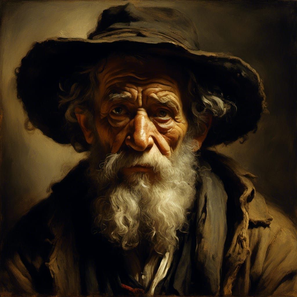 Melancholy Old Man Portrait in Rembrandt Style