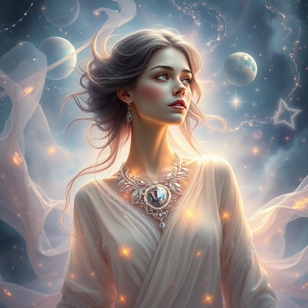 Ethereal Cosmic Goddess in Iridescent Aura