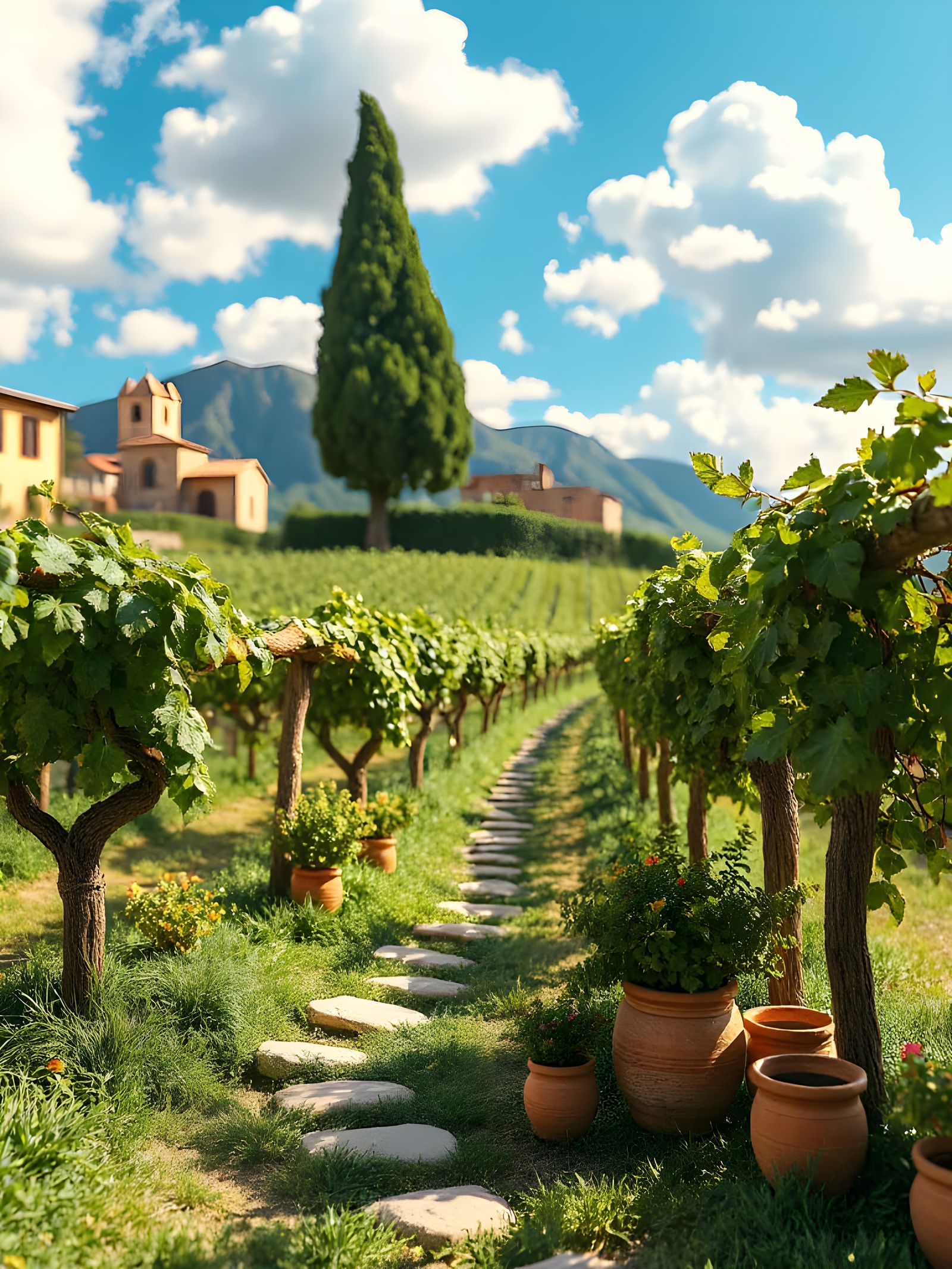 Surreal Sicilian Vineyard Miniature in Hyperdetailed Digital...