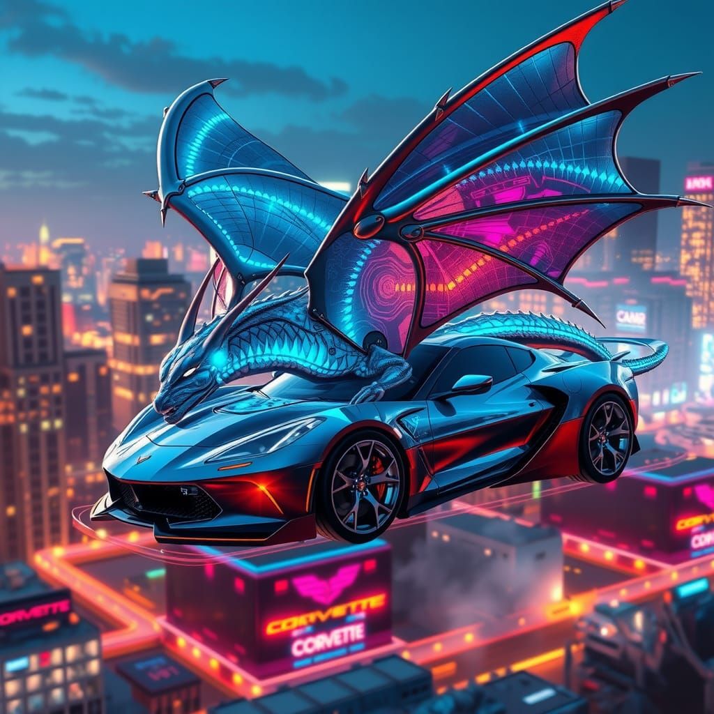 Futuristic fairy dragon super car corvette