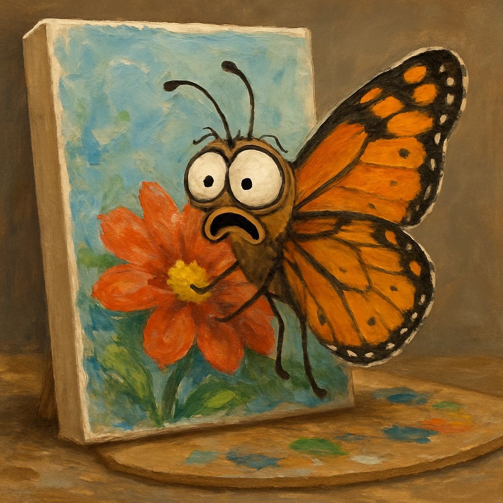 Confused Butterfly on Flower Painting