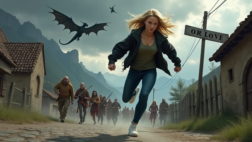 Fierce Warrior Emerges from Medieval Village Chaos