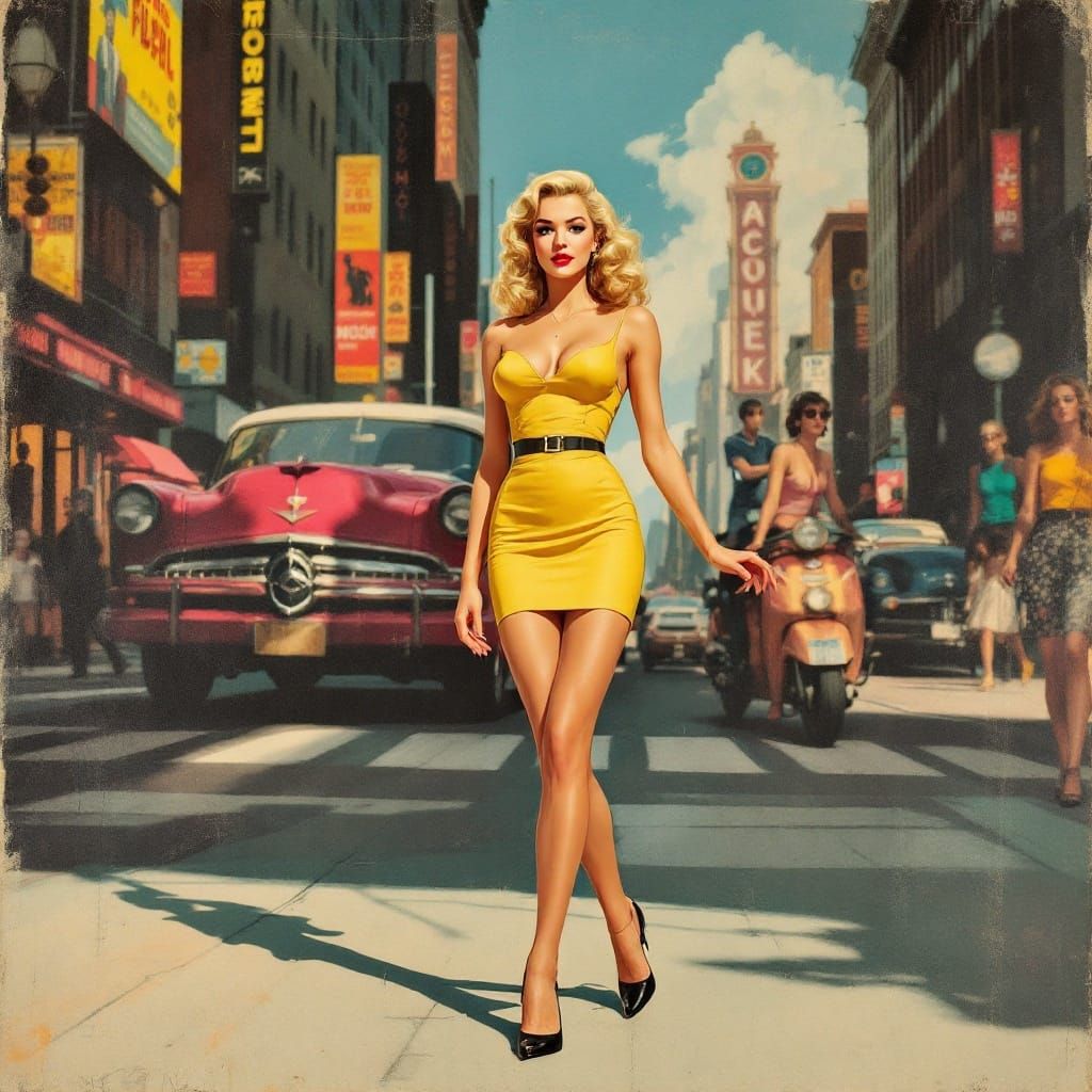 1950s Pin-Up in Art Deco Street Art Style