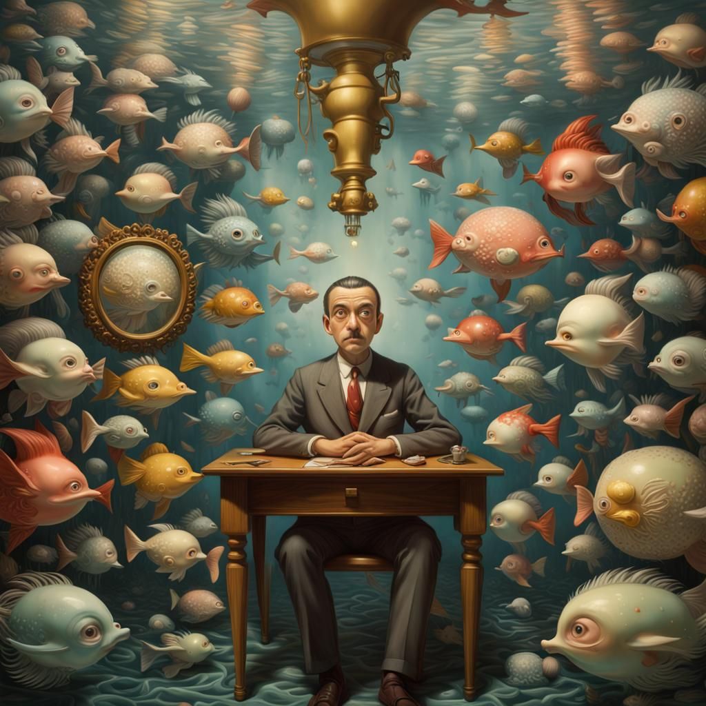 Surreal Thinking Man in Hyperrealistic Style