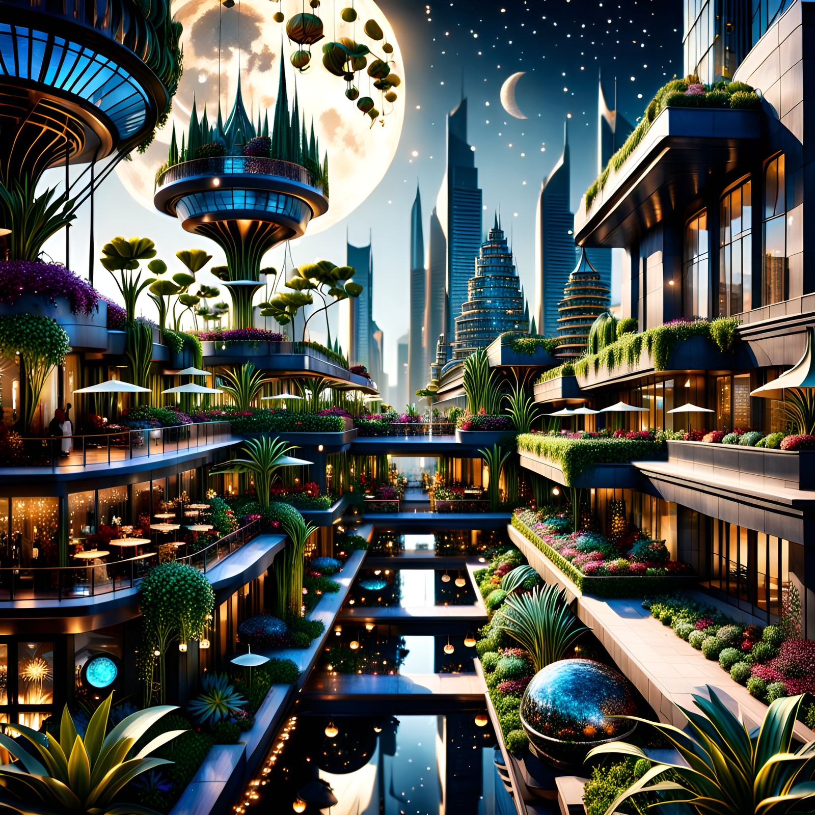 Hyperdetailed Hanging Gardens of Modern Babylon