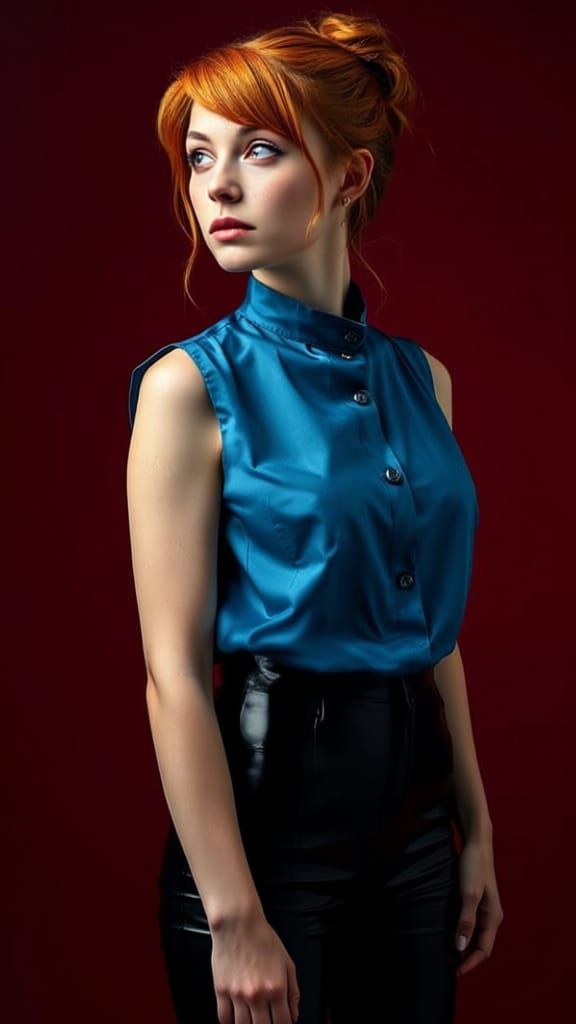 Striking Woman with Red Hair and Blue Eyes in Latex