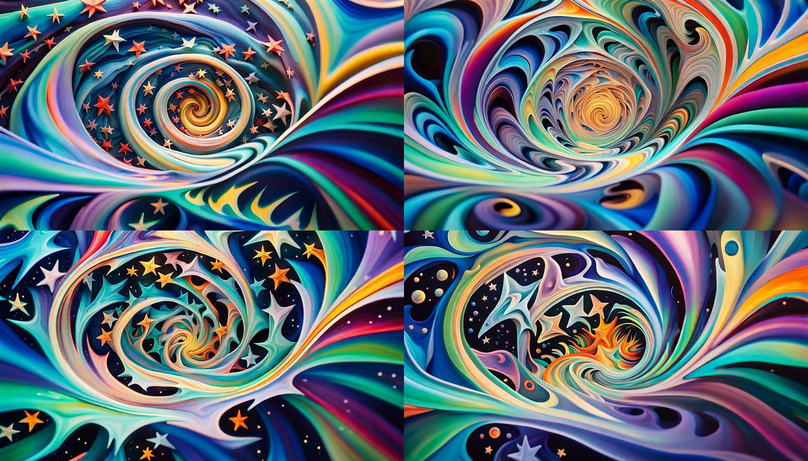 Iridescent Stars in Abstract Expressionist Oil Painting