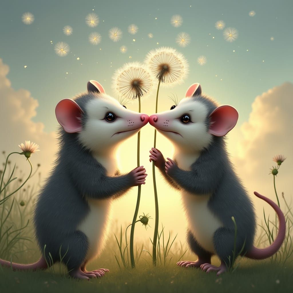 Opossums Delight in Dandelion Seeds Blowing Away