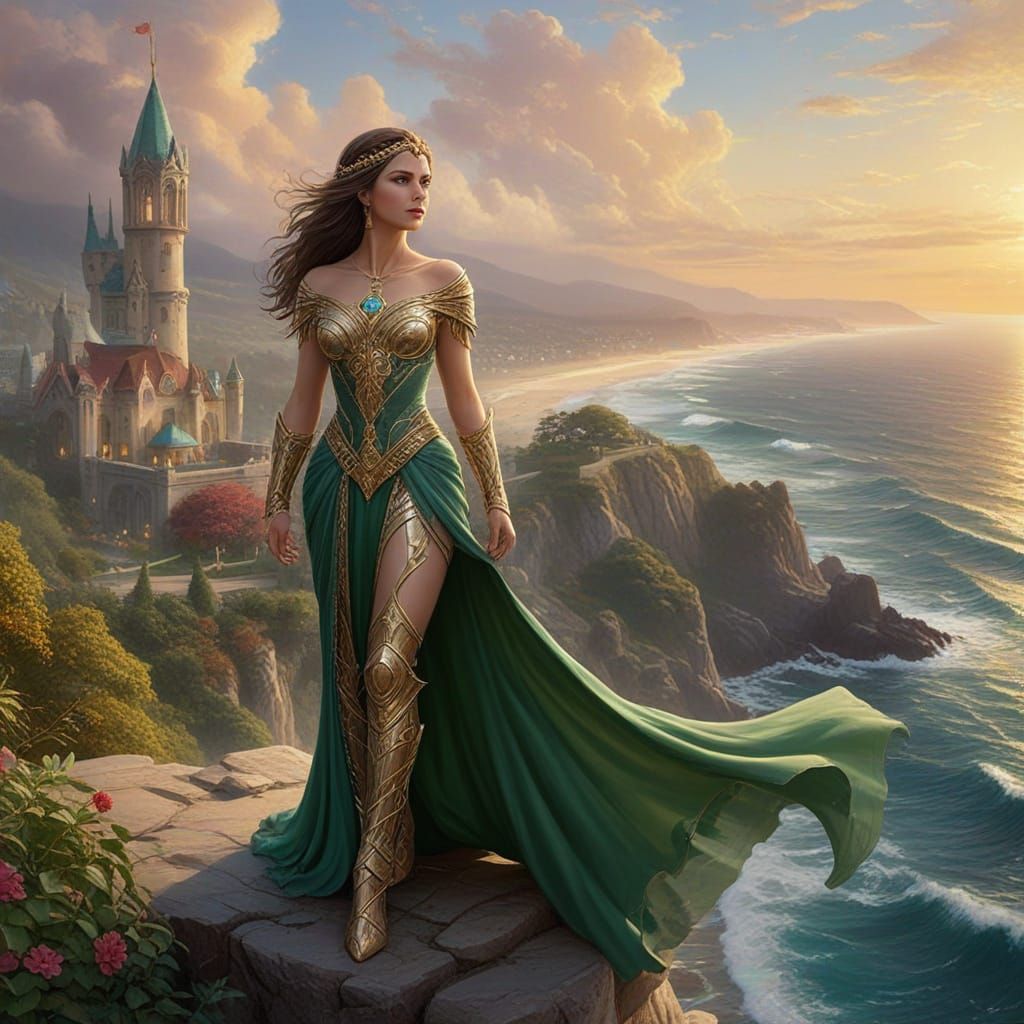 Warrior Queen on Cliff Overlooking Ocean