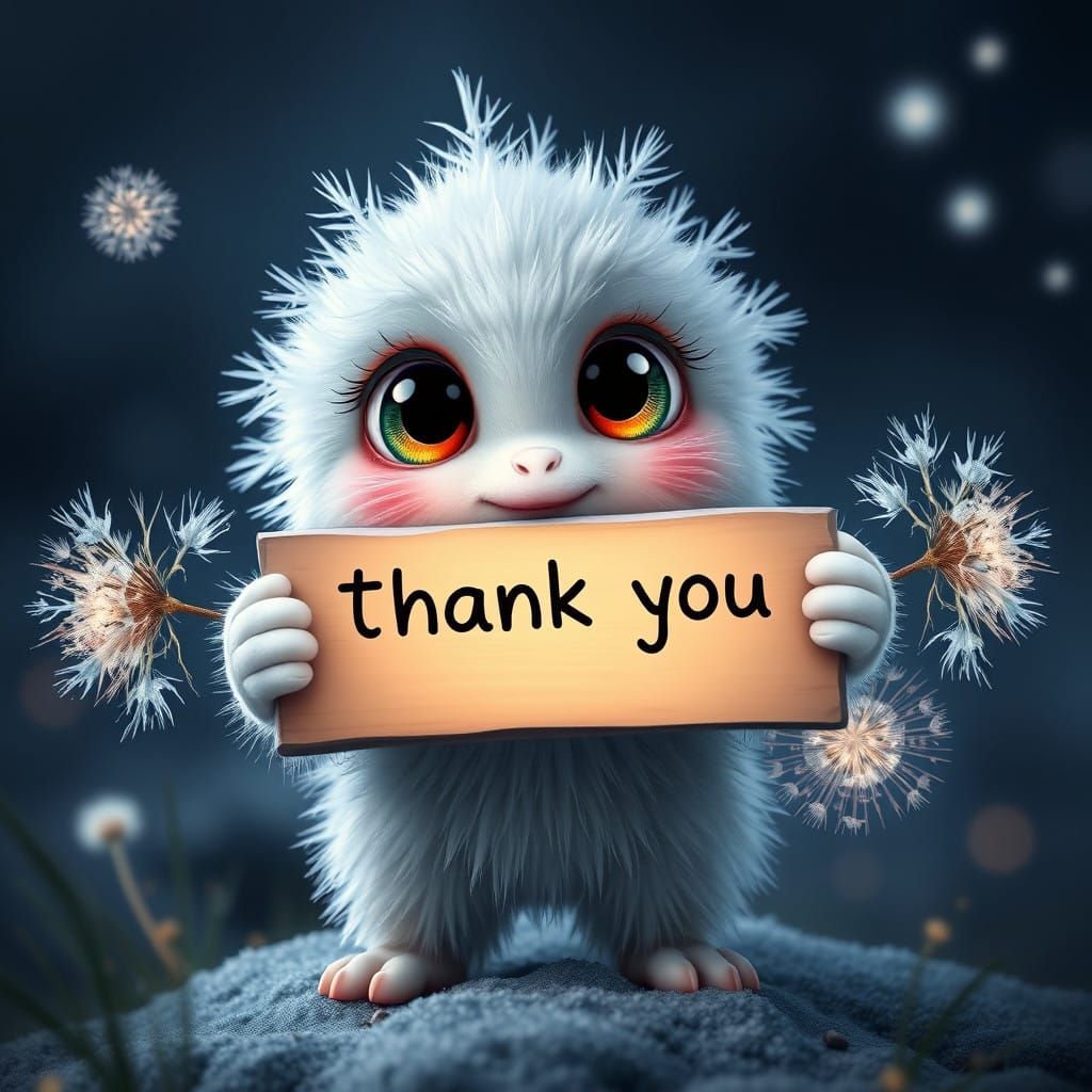 Whimsical Frosty Dandelion Creature Gratitude