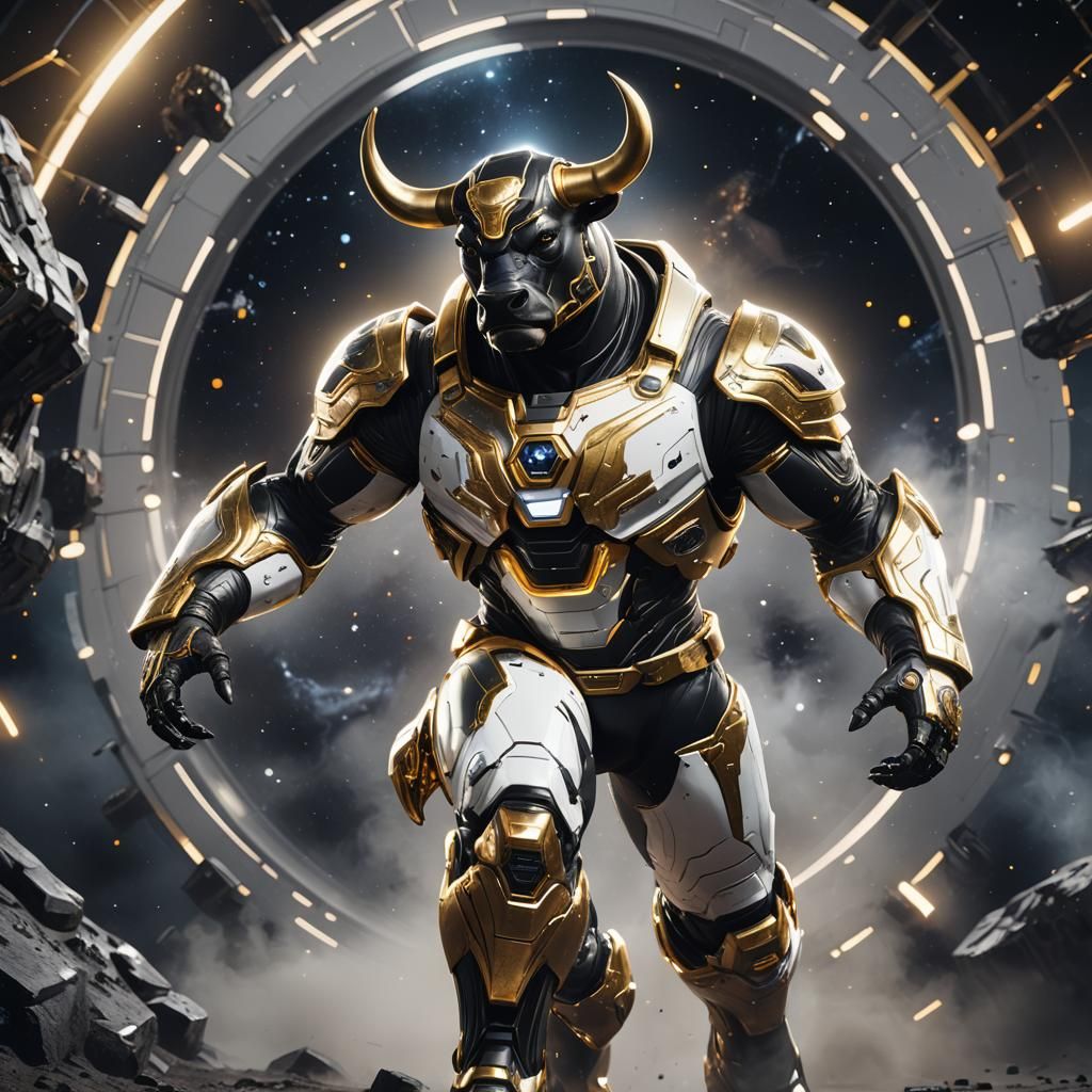 Bull Space Ranger in Cosmic Suit, 3D Render