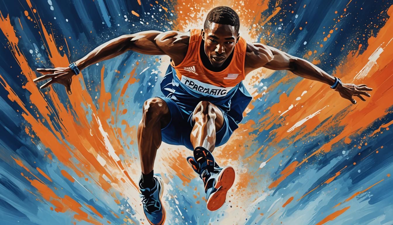 Paralympic Athlete Soaring in Abstract Art Style