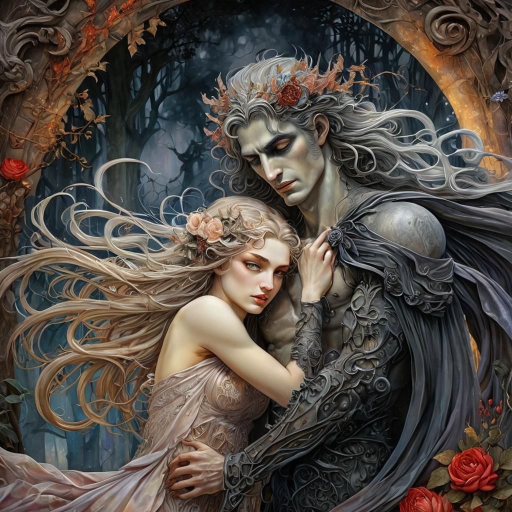 Hades and Persephone in Romantic Gothic Style