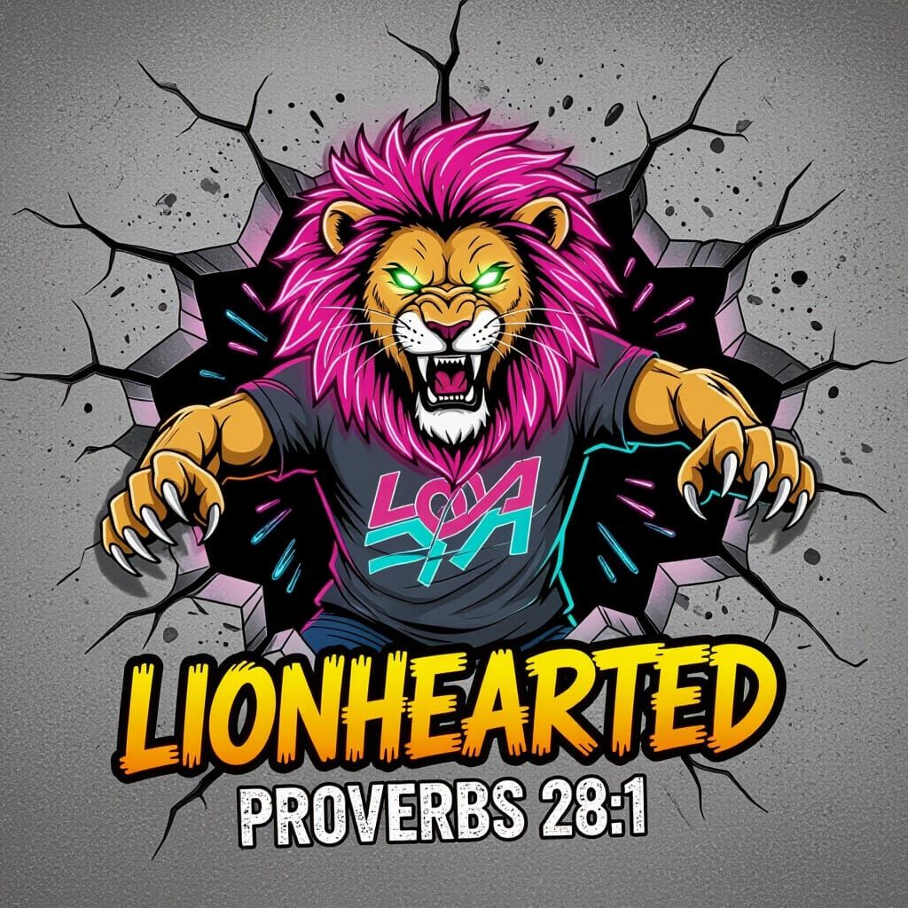 Neon Lion Rending Concrete Wall in Street Art