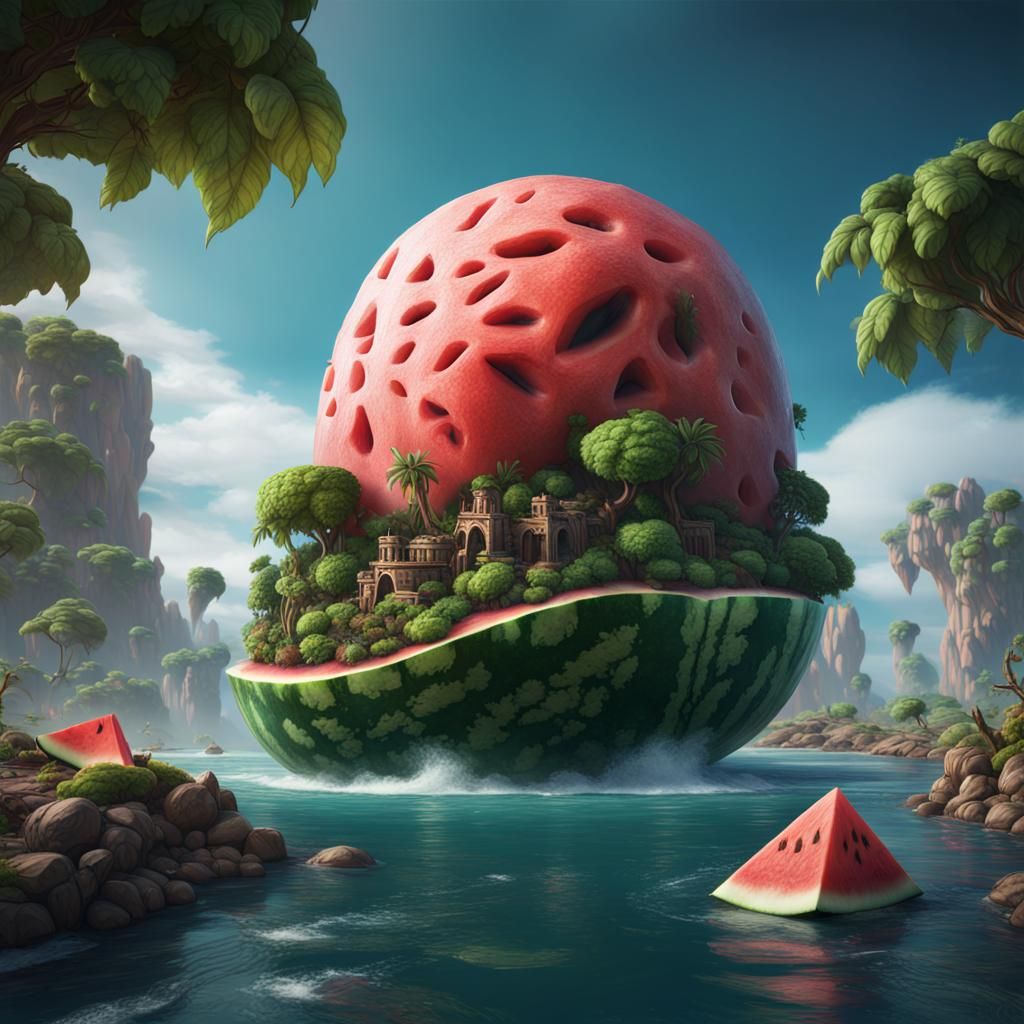 Fantastical Watermelon Island Concept Art