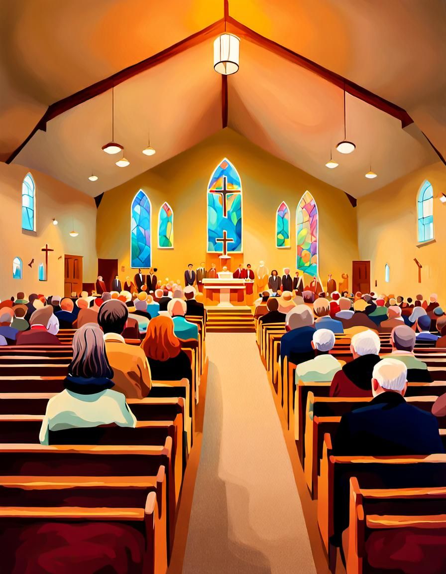 Fauvist Church Interior with Empty Seat