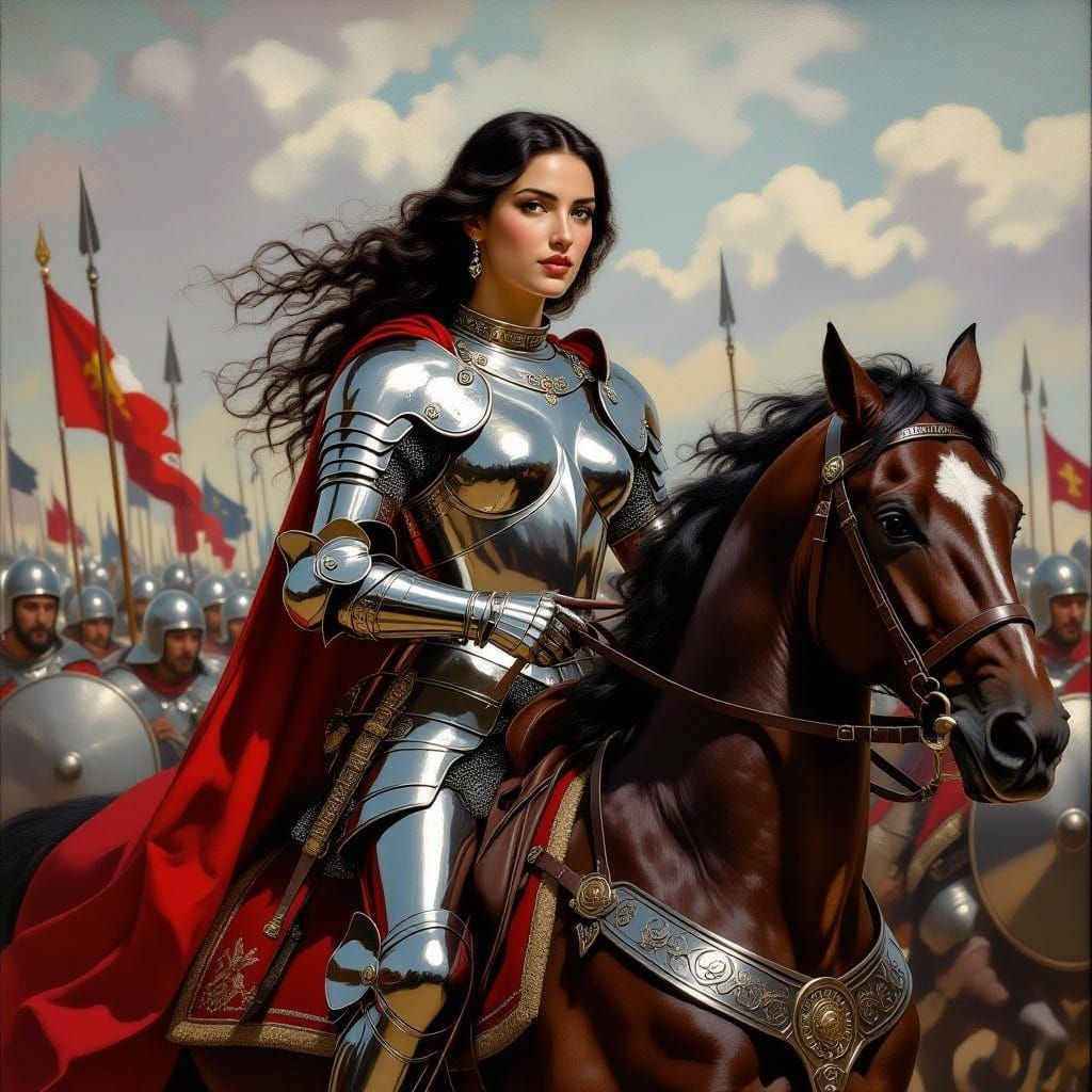 A Renaissance Queen in Shining Armor Leads Her Knights